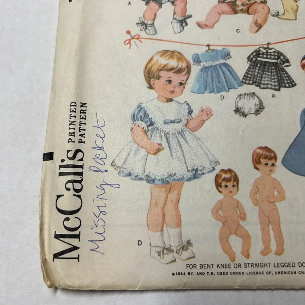 McCalls Vintage 1960's Pattern  #7592 Baby Toddler Doll Wardrobe Size M 12